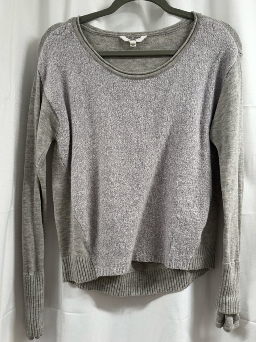 Athleta Gray Wool Blend Knit Sweater Thumbhole Cuffs Size Small